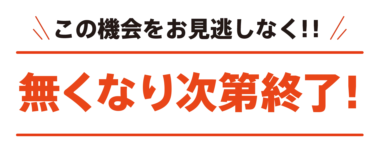 無くなり次第終了！この機会をお見逃しなく！！